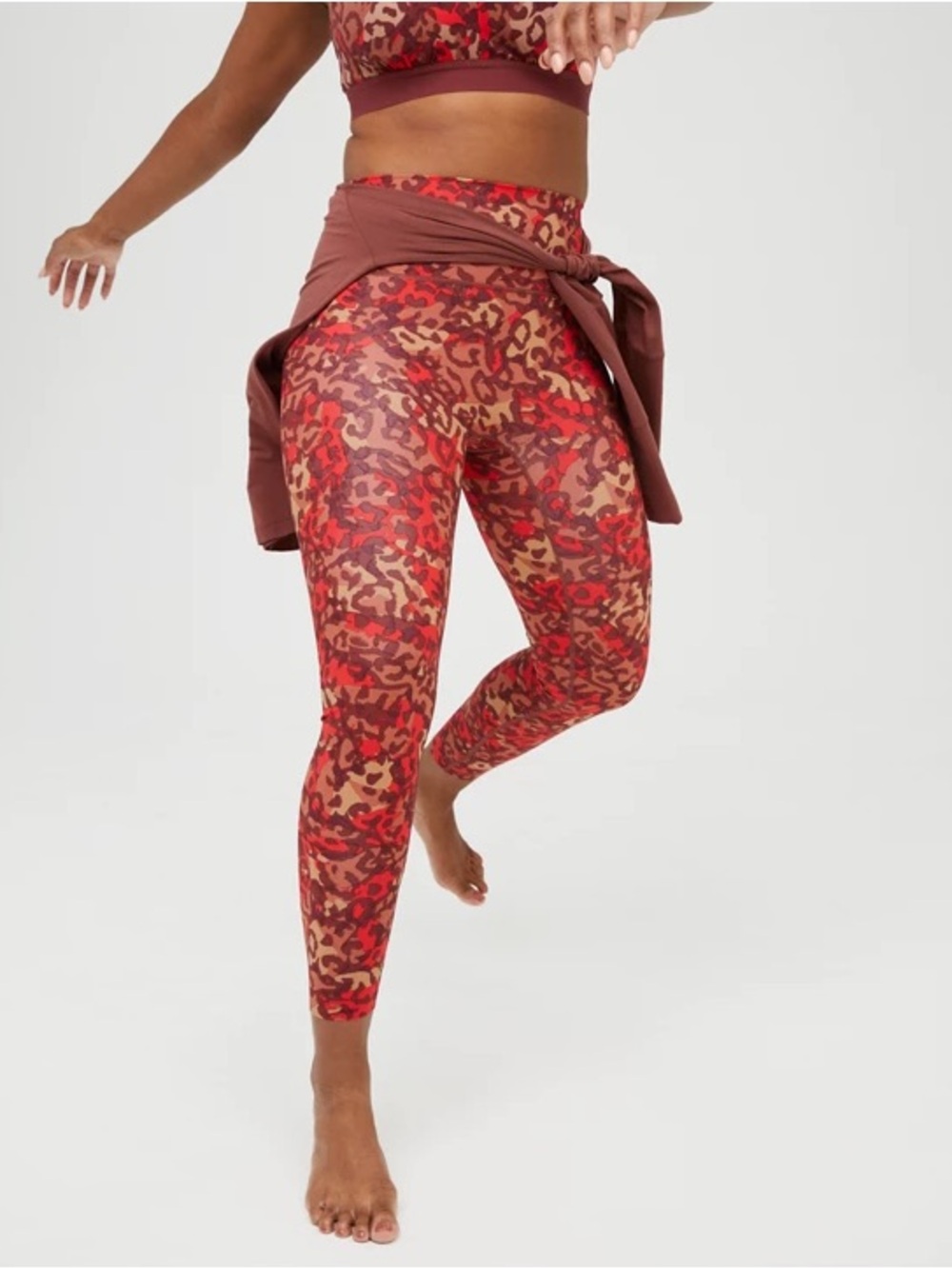 Aerie Offline Goals 7/8 Hi Rise Leggings Leopard Red Animal Print Gorpcore S